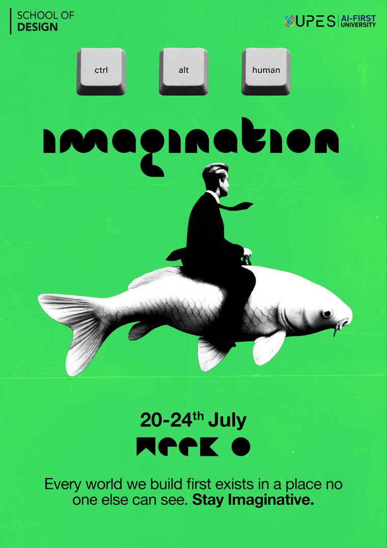 Imagination poster — a figure riding a fish