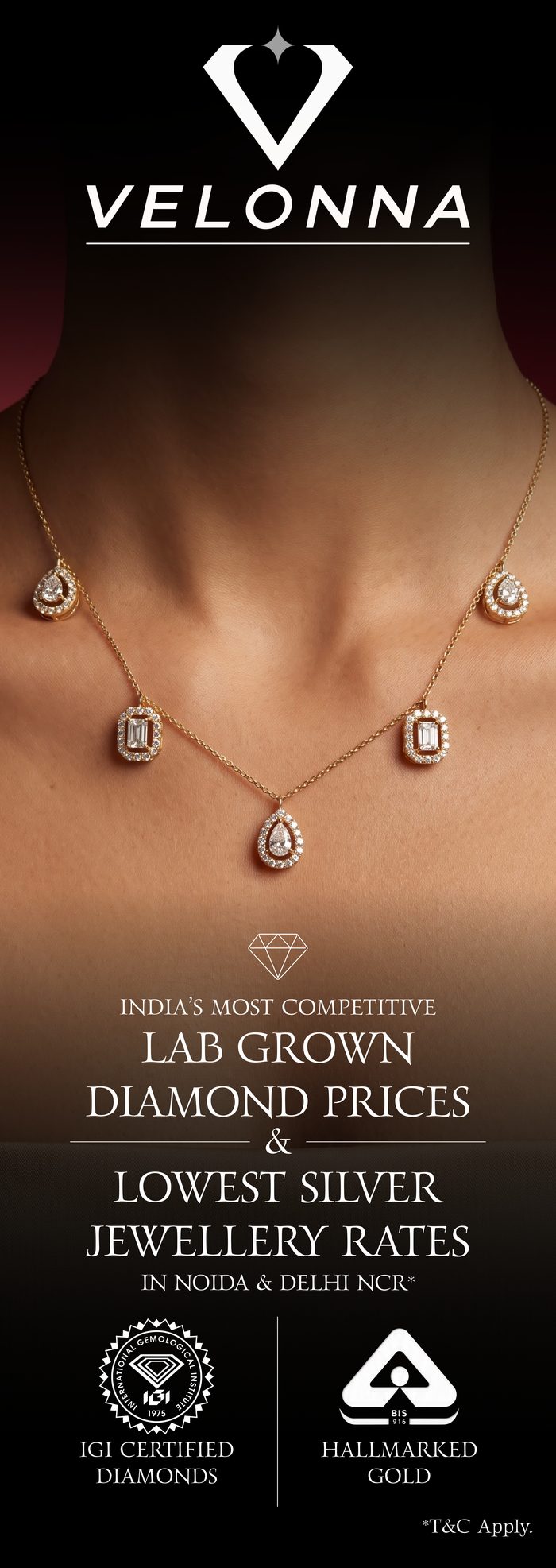 Velonna long-format ad creative for lab-grown diamonds and silver jewellery