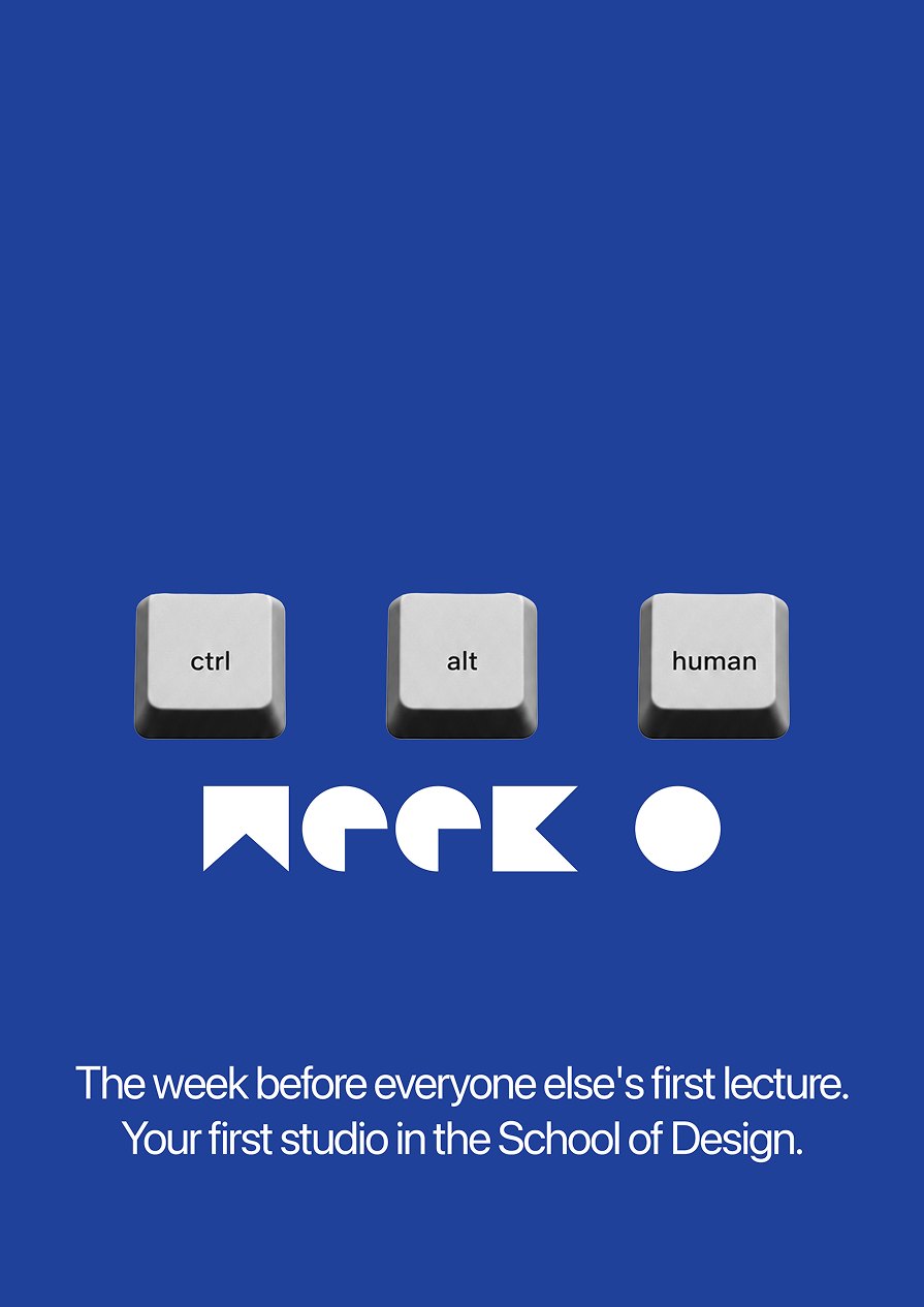 Week Zero cover — three keycaps reading ctrl, alt, human above the Week 0 mark, on cobalt blue