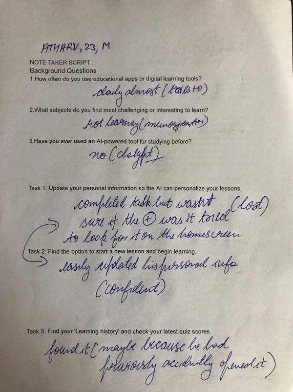 Handwritten note-taker sheet from a session
