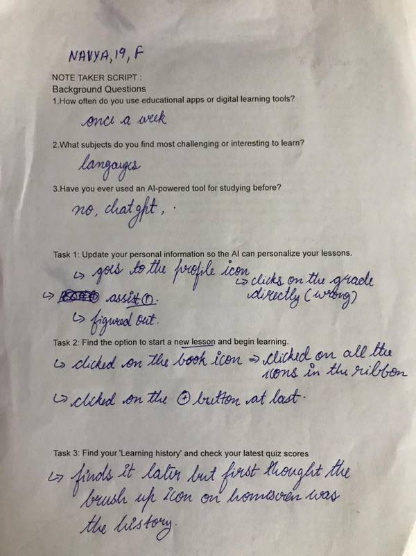 Handwritten note-taker sheet from a session