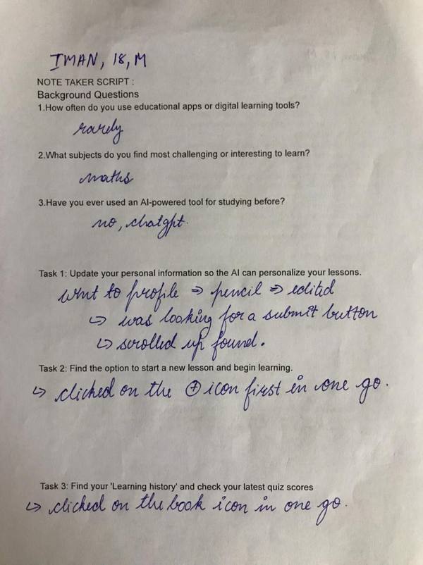 Handwritten note-taker sheet from a session